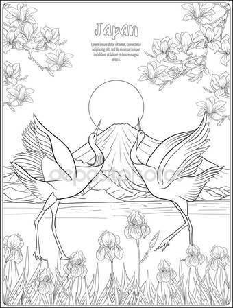 340x449 Japanese Landscape With Mount Fuji And Tradition Flowers And A B