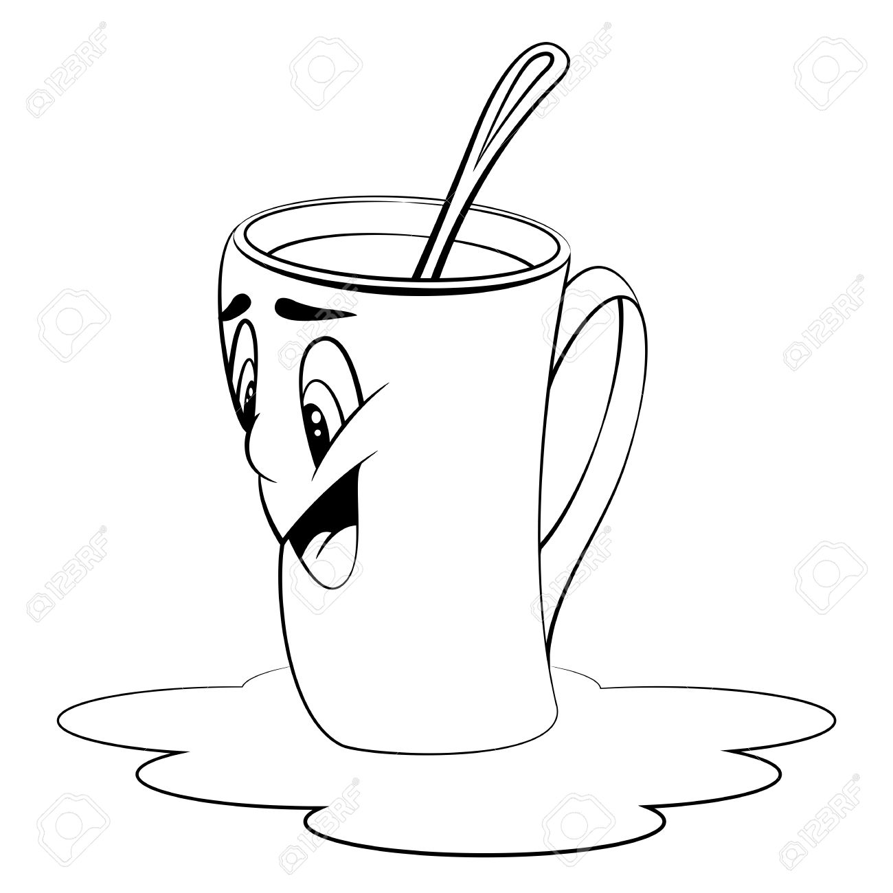 1300x1300 Cartoon Cup With Coffee. Mug With Surprised Facial Expression