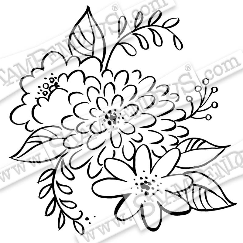 800x800 Mum Blossoms Rubber Stamp