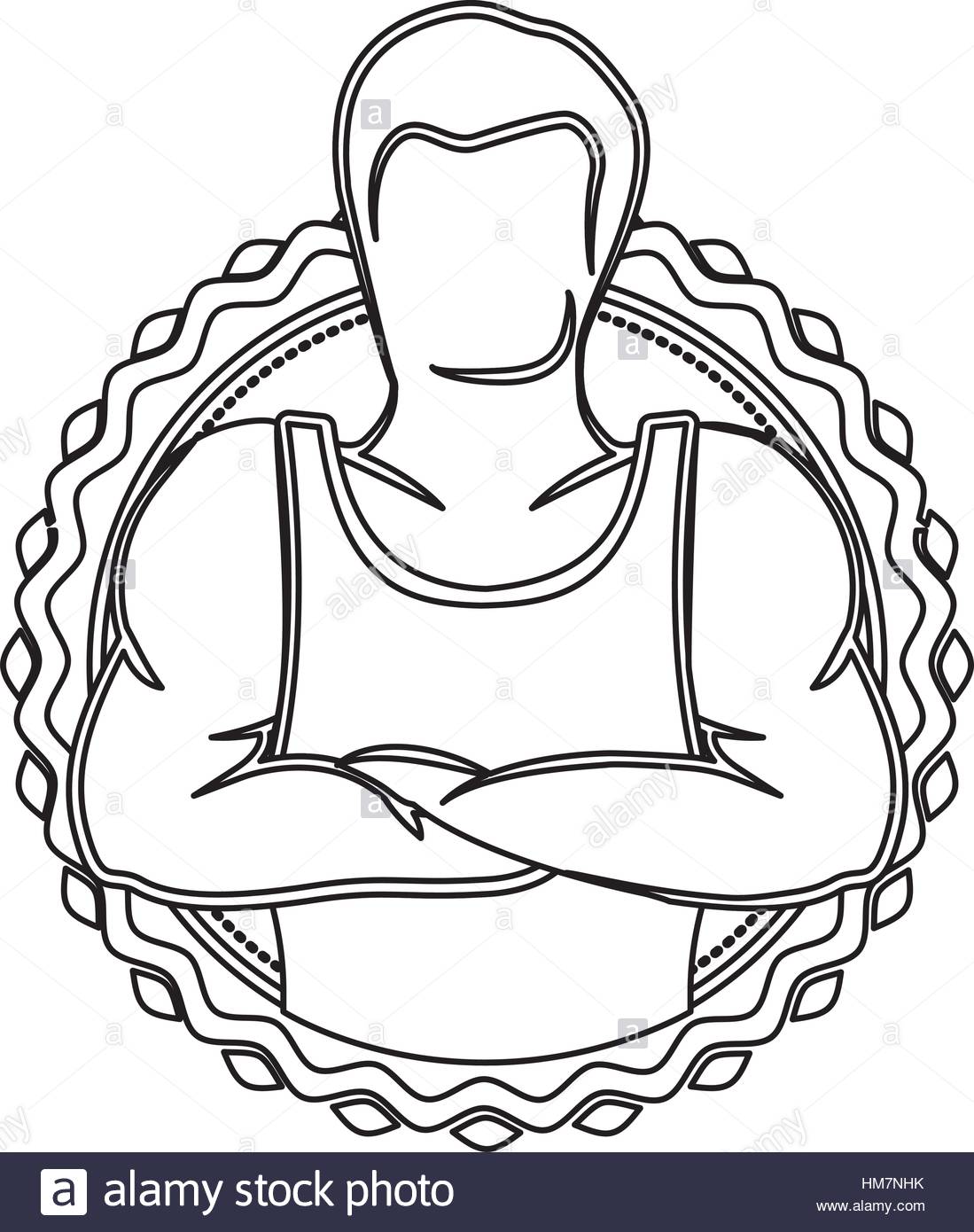 1099x1390 Contour Sticker Border With Muscle Man Crossed Arms Vector Stock