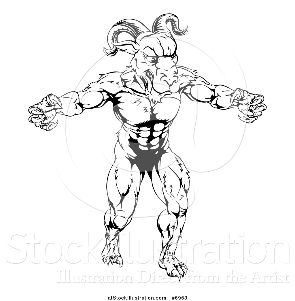 1024x1044 Vector Illustration Of A Black And White Muscular Vicious Ram Man
