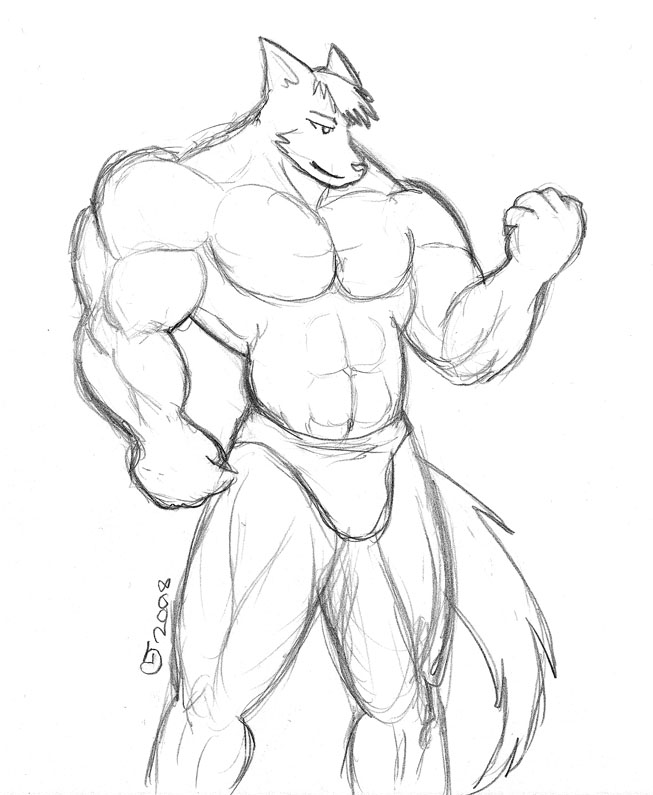 653x795 Muscle Wolf Guy Sketch By Caseyljones