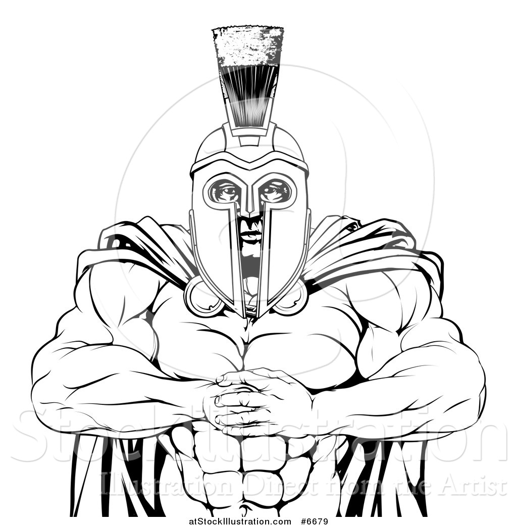 1024x1044 Vector Illustration Of A Black And White Tough Muscular Spartan