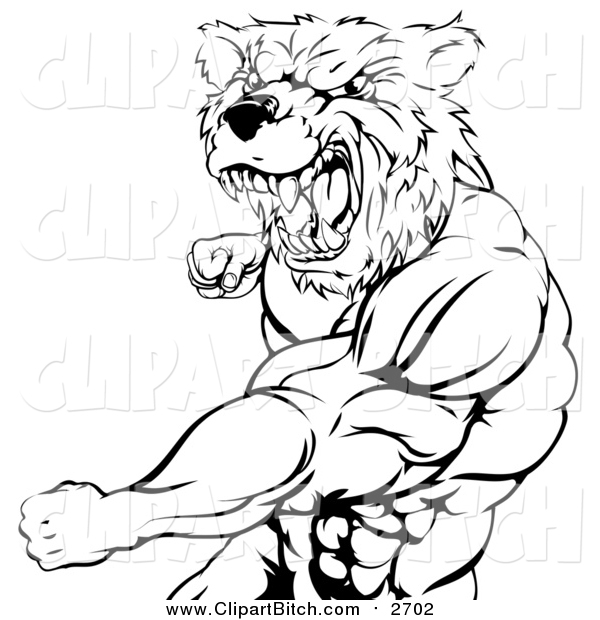 600x620 Clip Vector Cartoon Art Of A Black And White Angry Muscular Bear