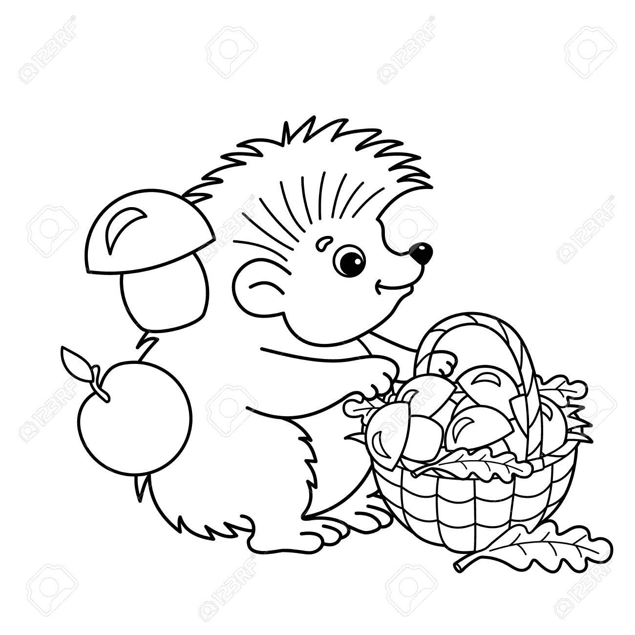 1300x1300 Coloring Page Outline Of Cartoon Hedgehog With Basket Of Mushrooms