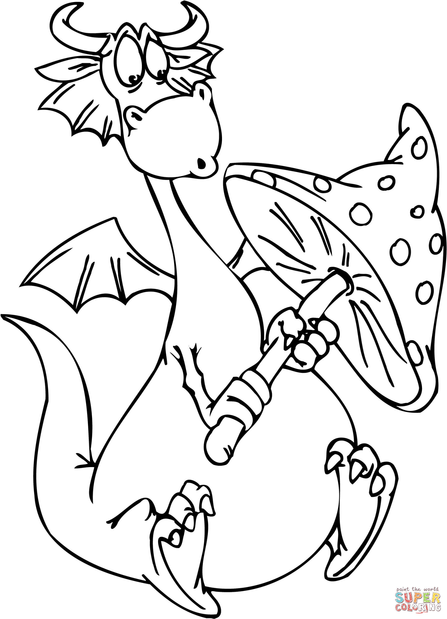 1788x2472 Cartoon Dragon With A Mushroom Coloring Page Free Printable