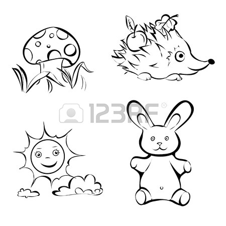 450x450 Hand Drawn Vector Children's Coloring Book With Hedgehog, Mushroom