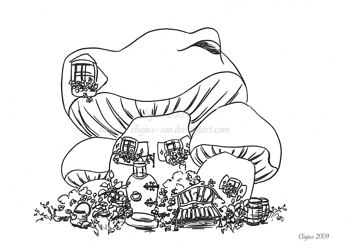 1129x800 Mushroom House Lineart 1 By Eligius San