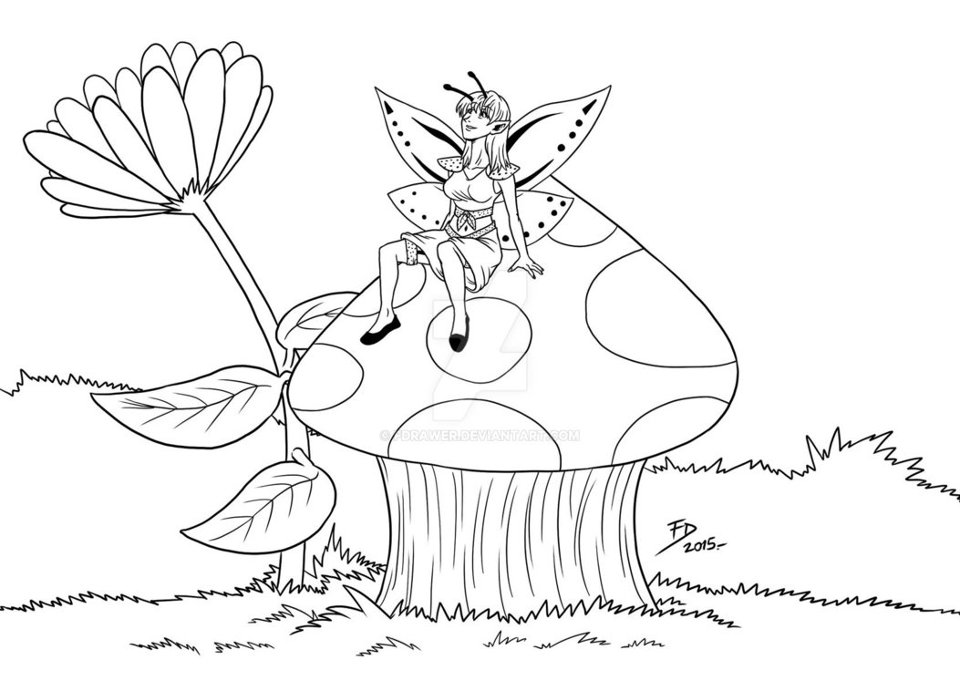 1053x758 Fairy A Mushroom Lineart By Fdrawer
