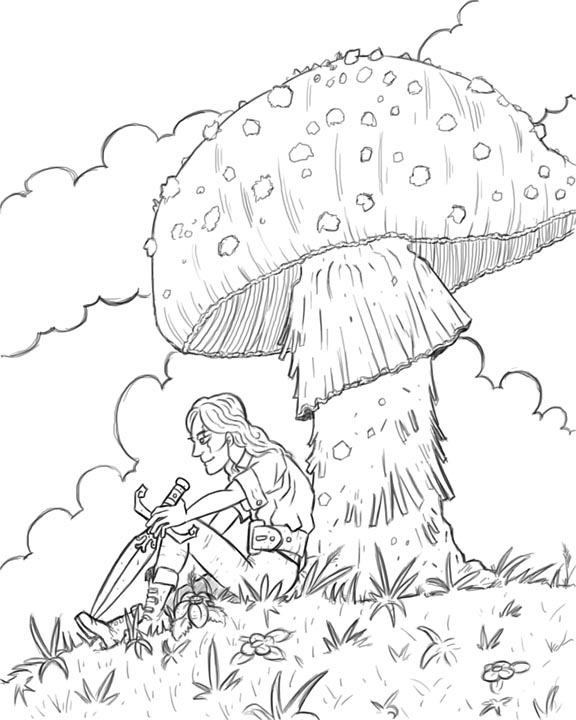 576x720 Shade Under The Mushroom Line Drawing Palacio Illustration