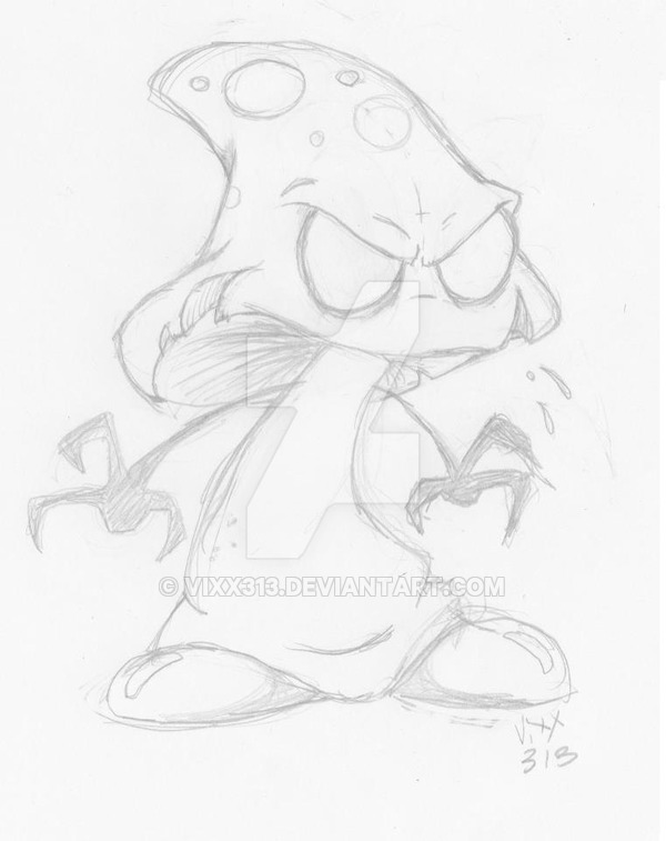 600x757 Evil Shroom Pencil Sketch By Vixx313