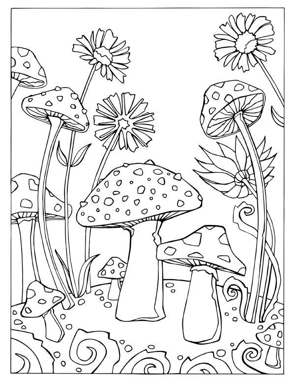 600x776 202 Best Adult Colouringmushrooms Toadstools Zentangles Mushroom