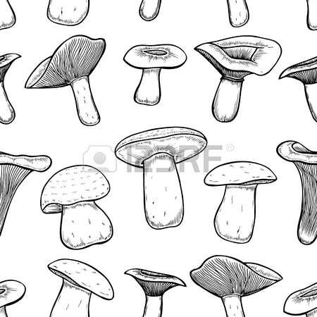 450x450 Seamless Pattern With Mushrooms. Hand Drawing Elements Of Nature