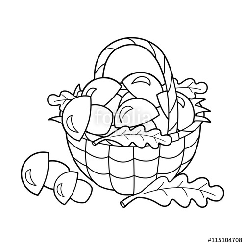 500x500 Coloring Page Outline Basket Mushrooms. Summer Gifts