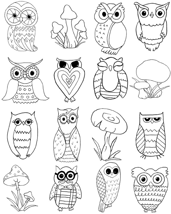 576x720 Free Owls And Mushrooms Coloring Page!