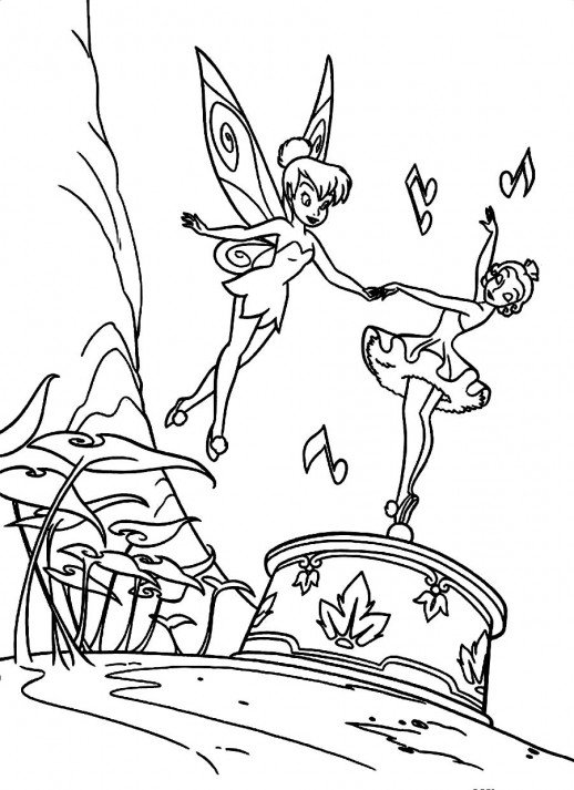 518x713 Tinkerbell Dancing With A Ballerina Of A Music Box Coloring Pages