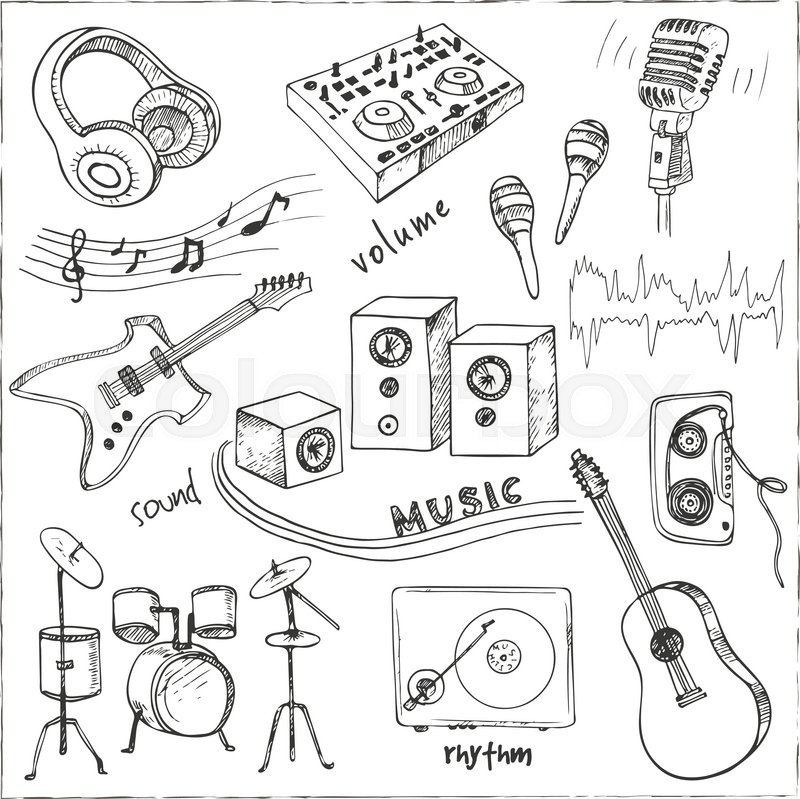 800x799 Abstract Music Background With Musical Instruments.hand Drawing