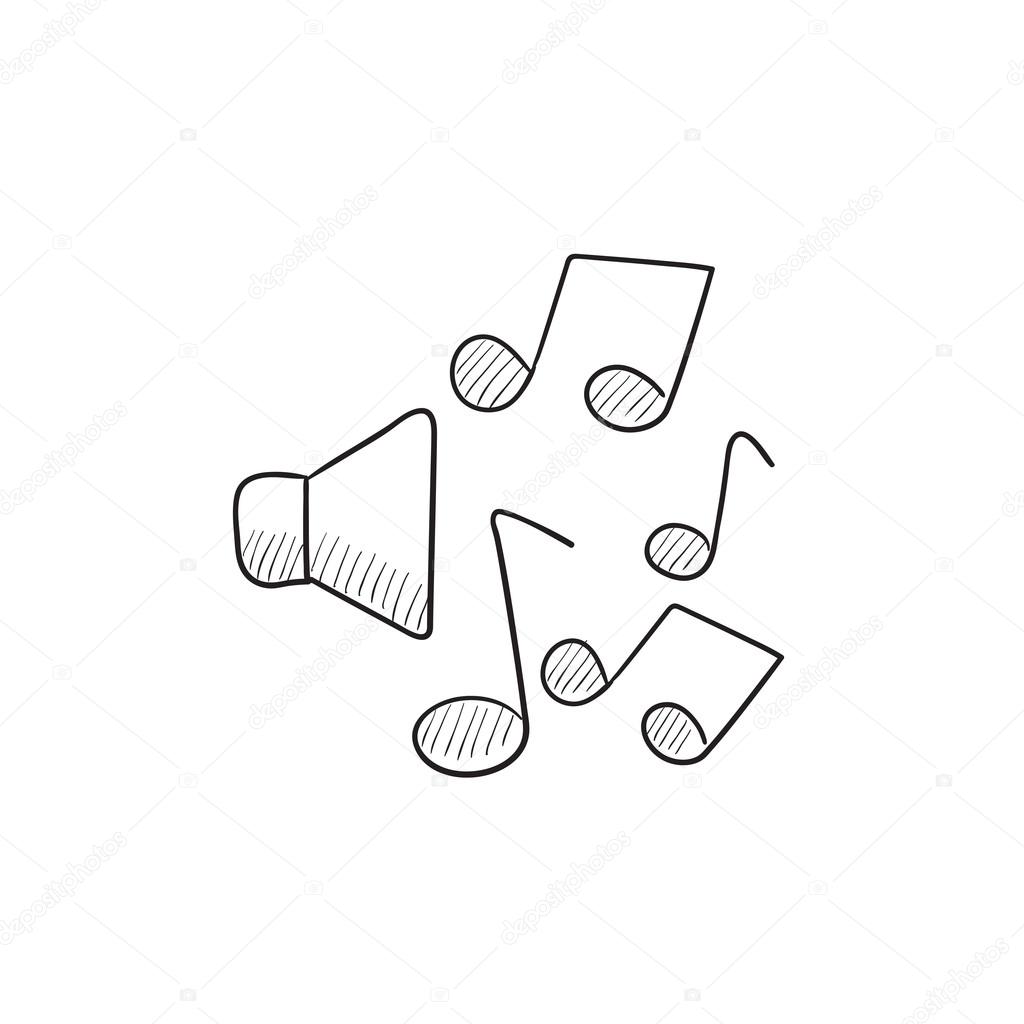 1024x1024 Loudspeakers With Music Notes Sketch Icon. Stock Vector