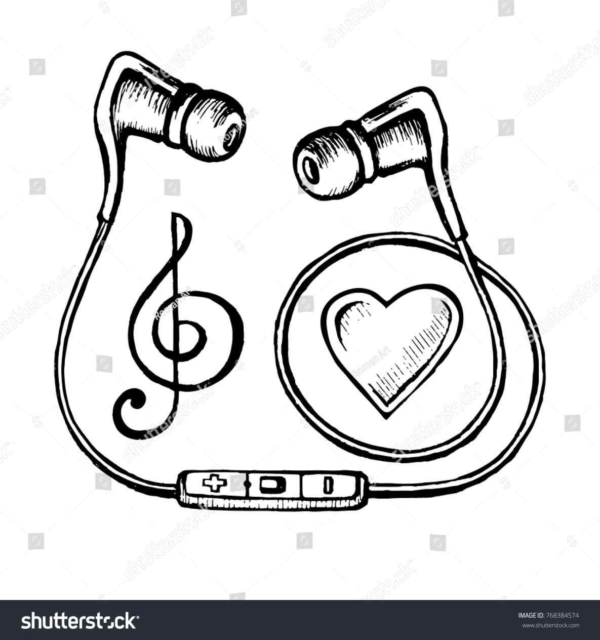 1185x1264 Vector Headphones Microphone And Music Notes Drawing Doodle Sketch