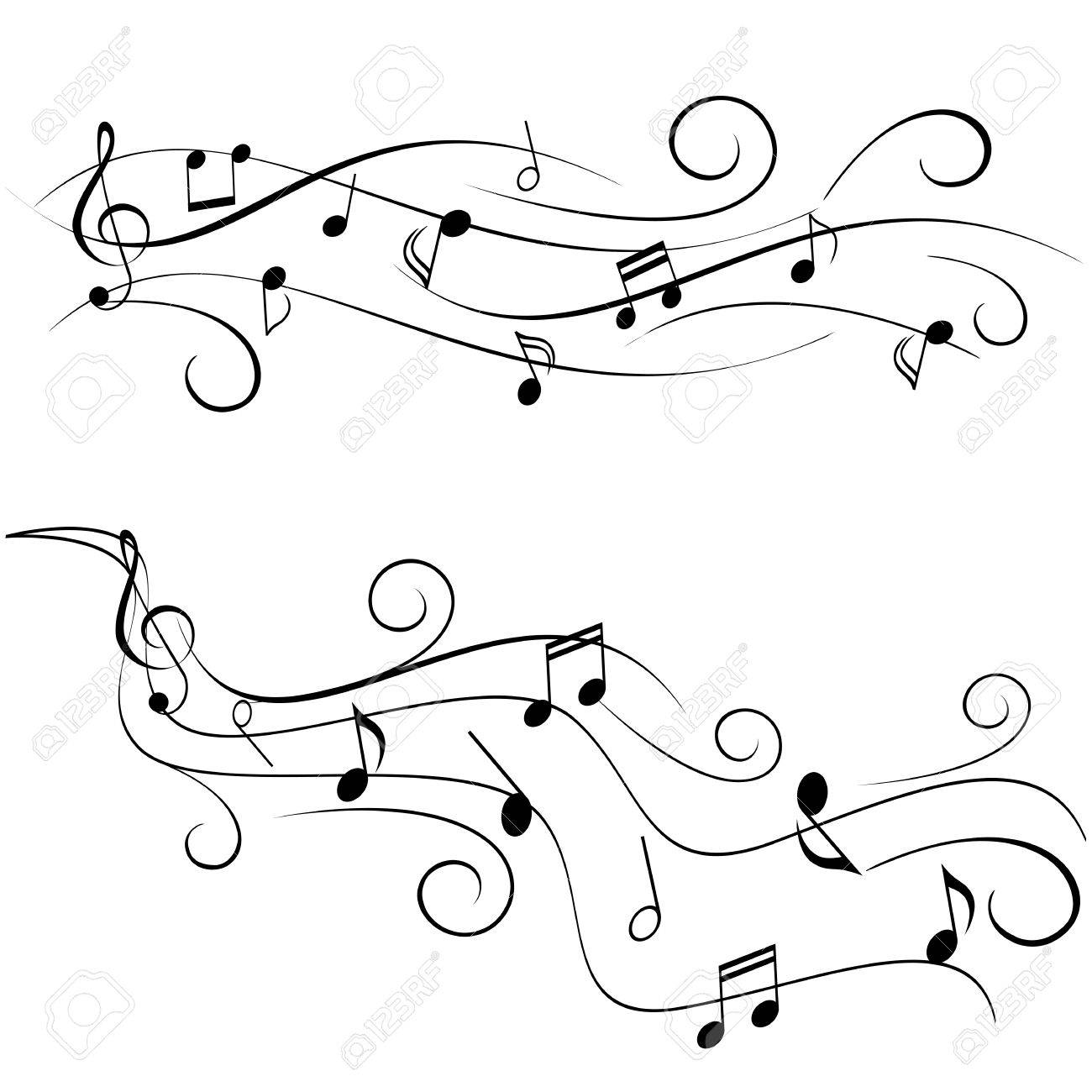1300x1300 Various Music Notes On Swirly Staff Royalty Free Cliparts, Vectors