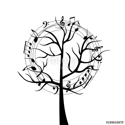 500x500 Black And White Music Tree With Music Notes. Music Symbols