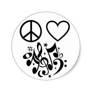 324x324 Peace Love Music Symbols Stickers Zazzle