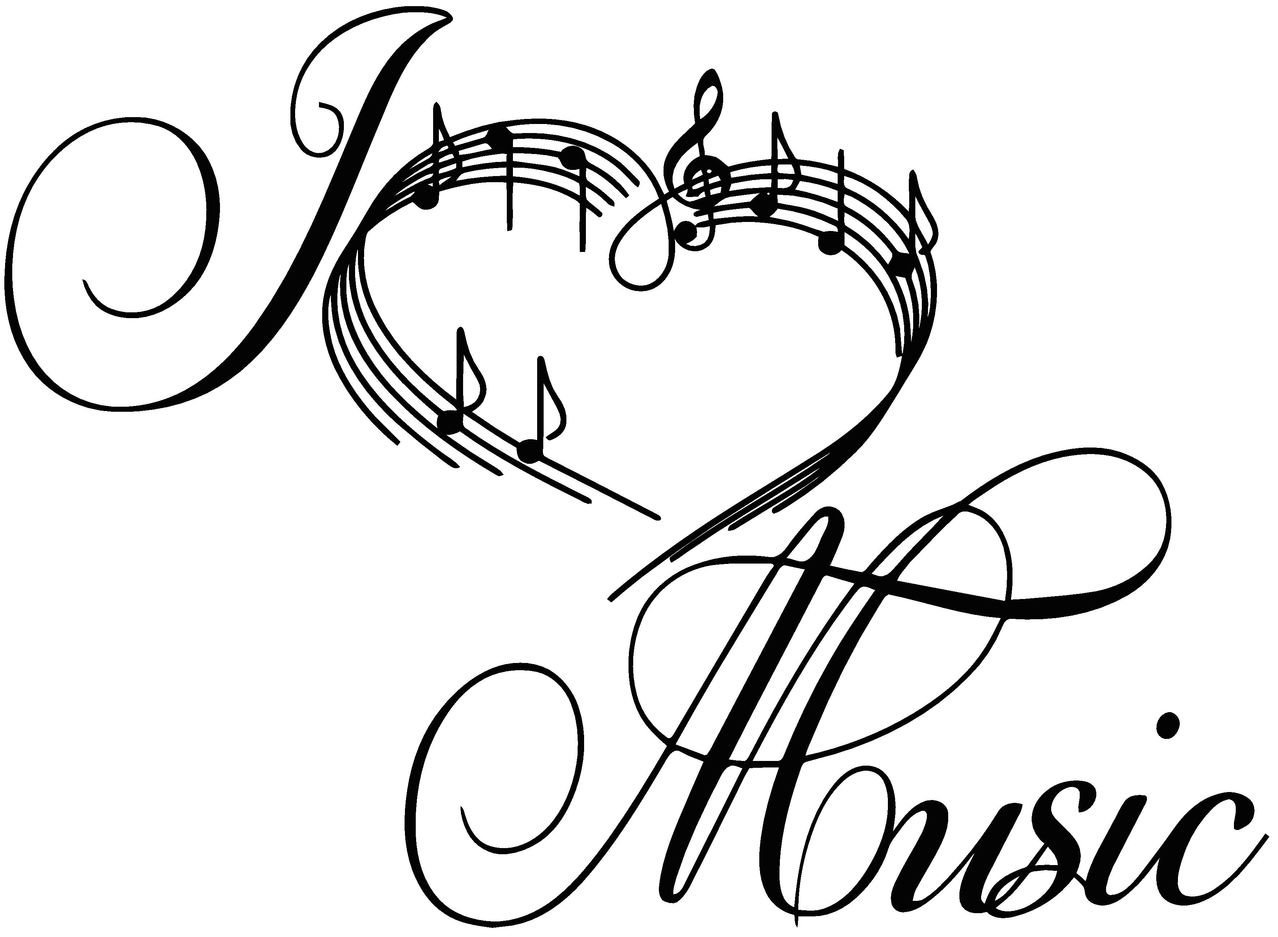 1278x937 Sticker World 4 U W062 I Love Music Heart Notes Symbols Floral