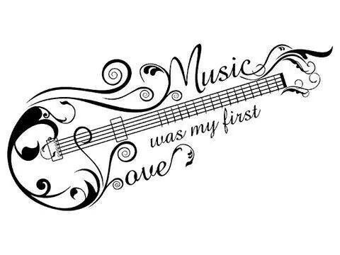 480x360 Music Was My First Love Music Tattoo Idea Shaped As A Guitar