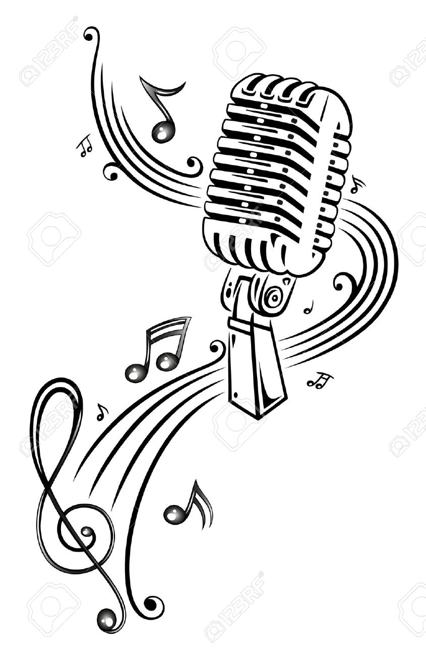 845x1300 Microphone With Music Notes Clipart