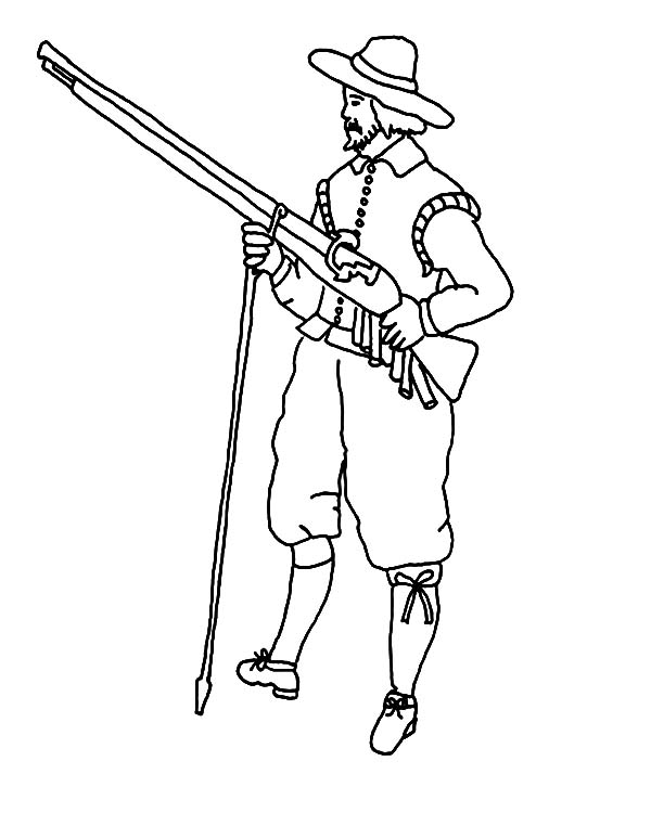 600x750 Pilgrim Hunter With Musket Hunting Animal Coloring Pages