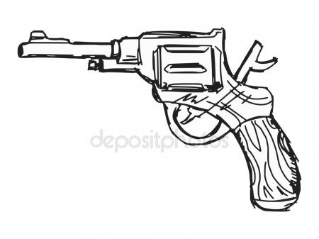 450x337 Vintage Gun. Retro Pistol, Musket. Hand Drawn Sketch Of A Revolver