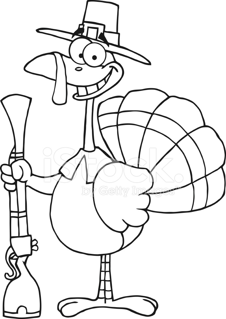 725x1024 Black And White Turkey With Pilgrim Hat Holding A Musket Stock