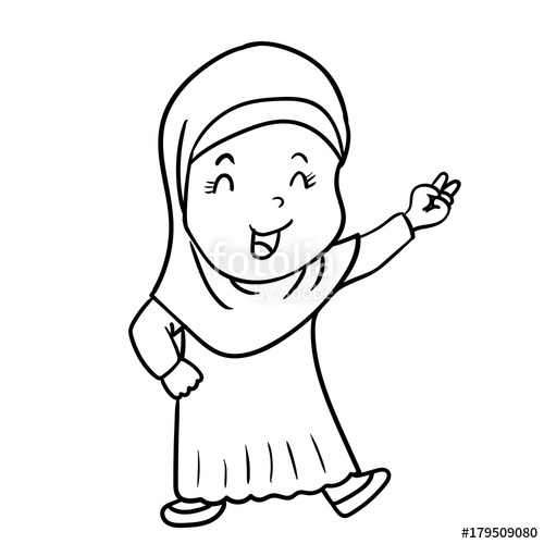 500x500 Hand Drawing Muslim Girl Cartoon With Victory Sign Vector
