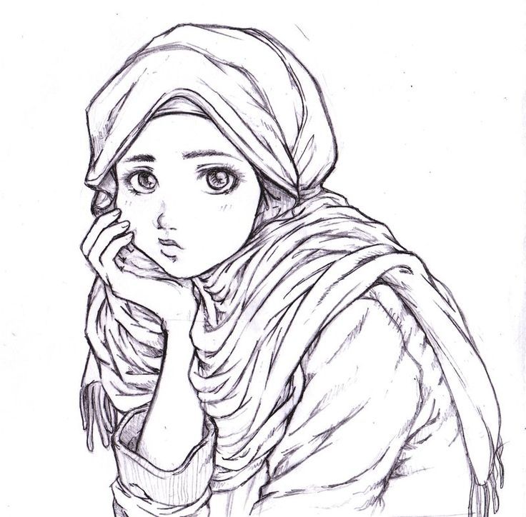 736x724 Thinking Muslim Girl (Drawing) Art Muslim Girls