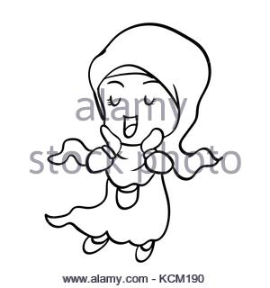 300x320 Hand Drawing Muslim Girl Cartoon With Victory Sign, Isolated