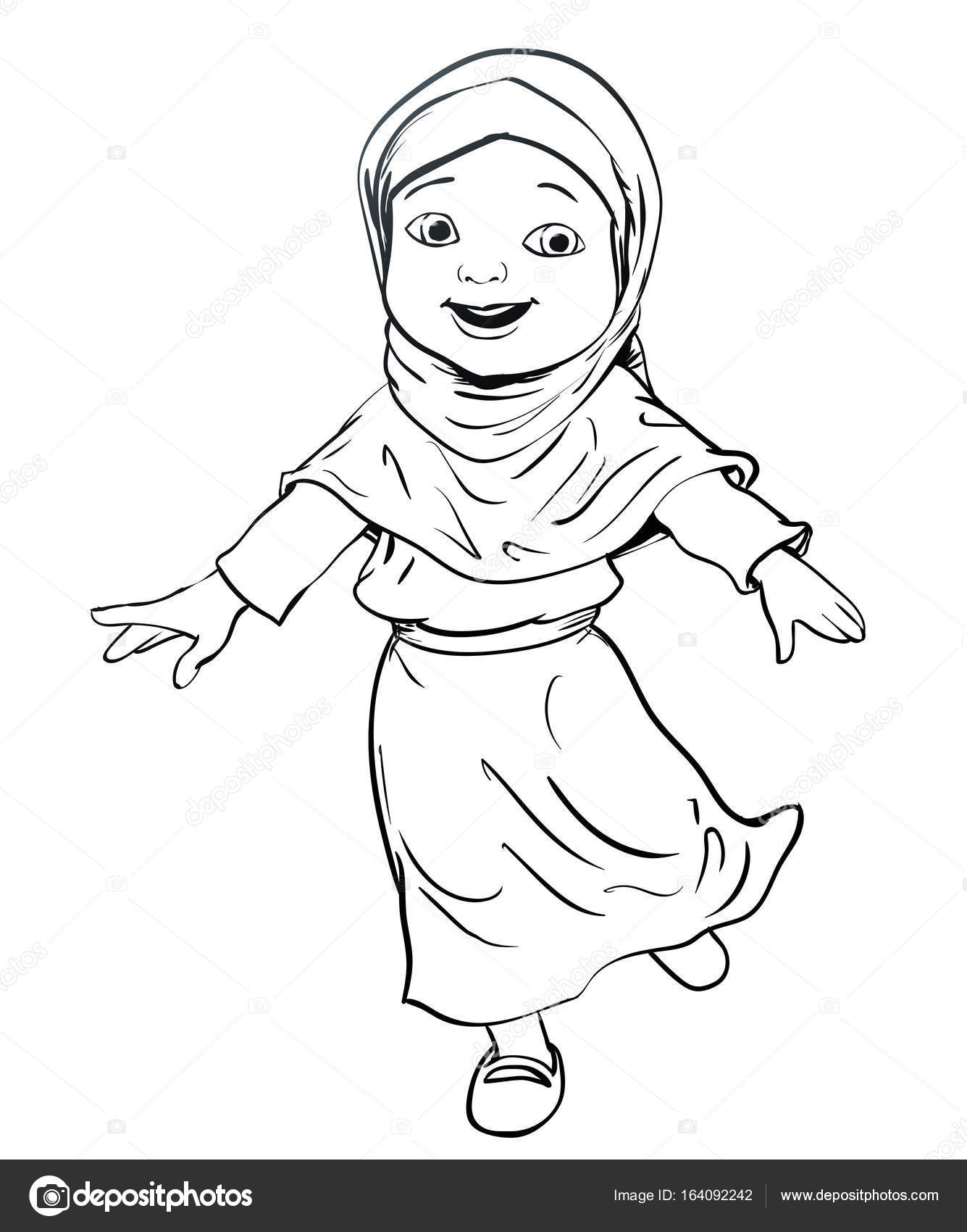 1335x1700 Hand Drawing Of Muslim Girl Make Running Vector Illustration