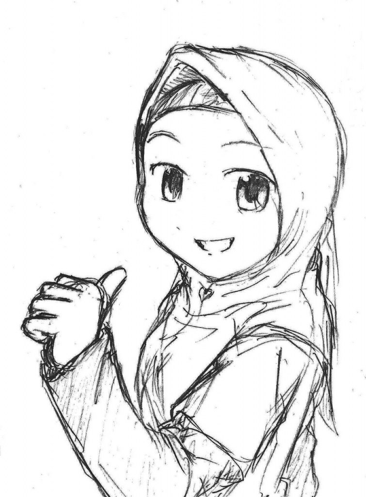 755x1024 Sketch Pic Of Girl Wearing Hijab Images About Sketching