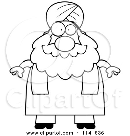 450x470 Cartoon Clipart Of A Black And White Chubby Muslim Sikh Man