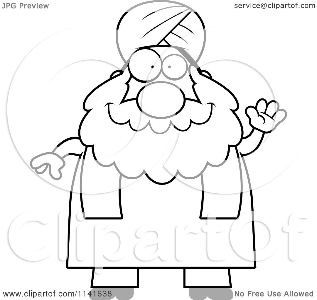 1080x1024 Cartoon Clipart Of A Black And White Chubby Muslim Sikh Man Waving