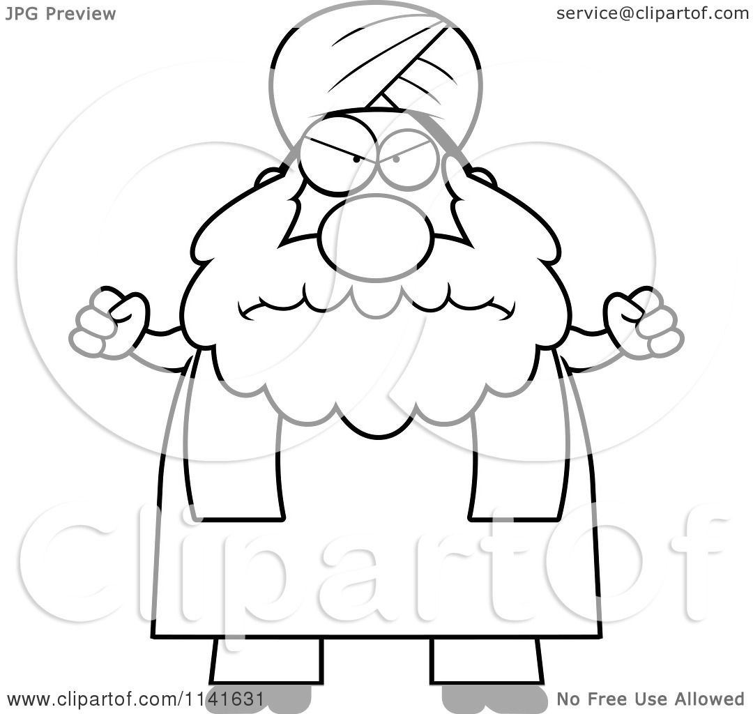 1080x1024 Cartoon Clipart Of A Black And White Mad Chubby Muslim Sikh Man