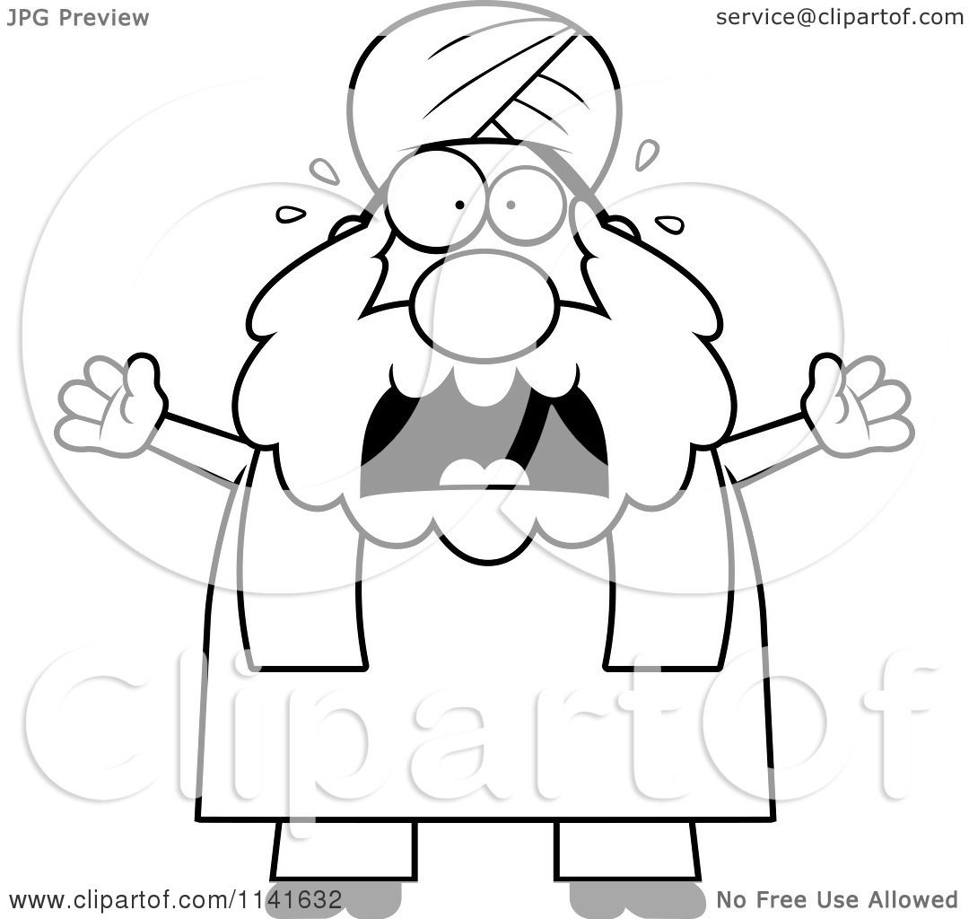 1080x1024 Cartoon Clipart Of A Black And White Scared Chubby Muslim Sikh Man