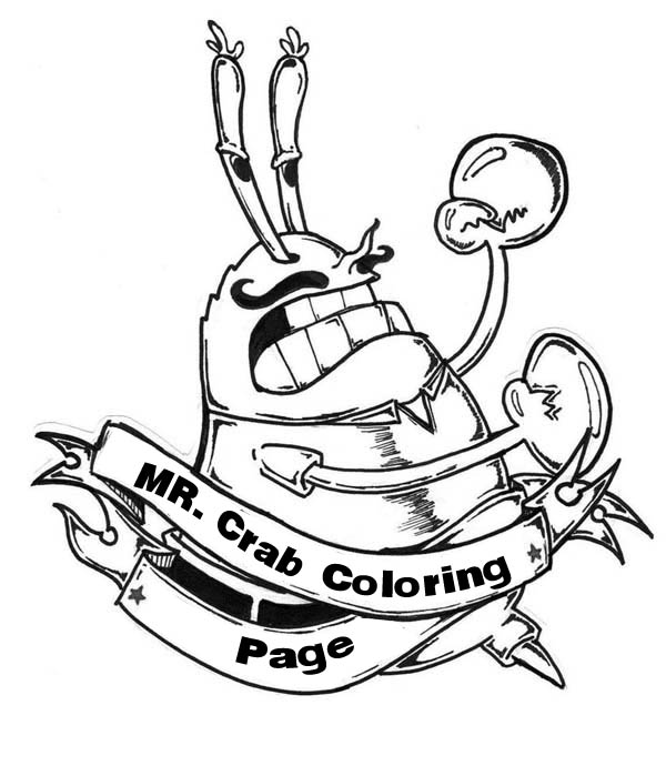600x699 Mr Krabs With Mustache Is Angry Coloring Page