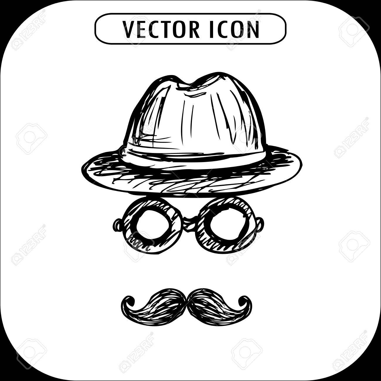 1300x1300 Steampunk Hat, Glasses And A Mustache. Hand Drawing, Vector
