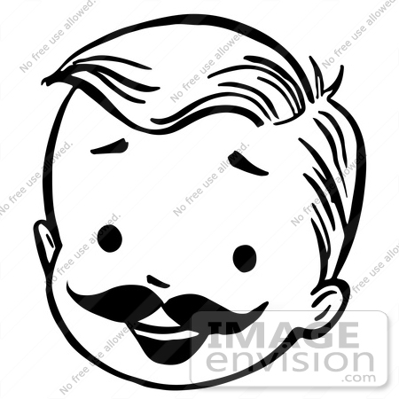 450x450 Clipart Of A Happy Retro Boy Face With A Mustache In Black