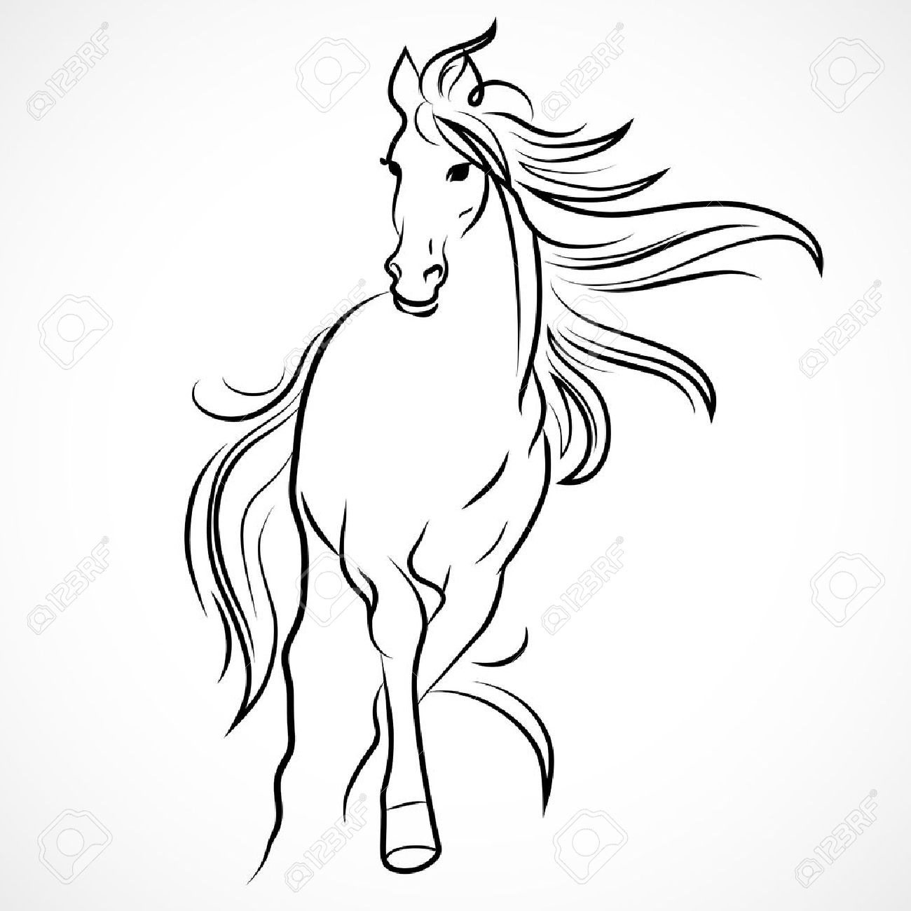 1300x1300 Silhouette Of Horse. Vector Linear Drawing Royalty Free Cliparts
