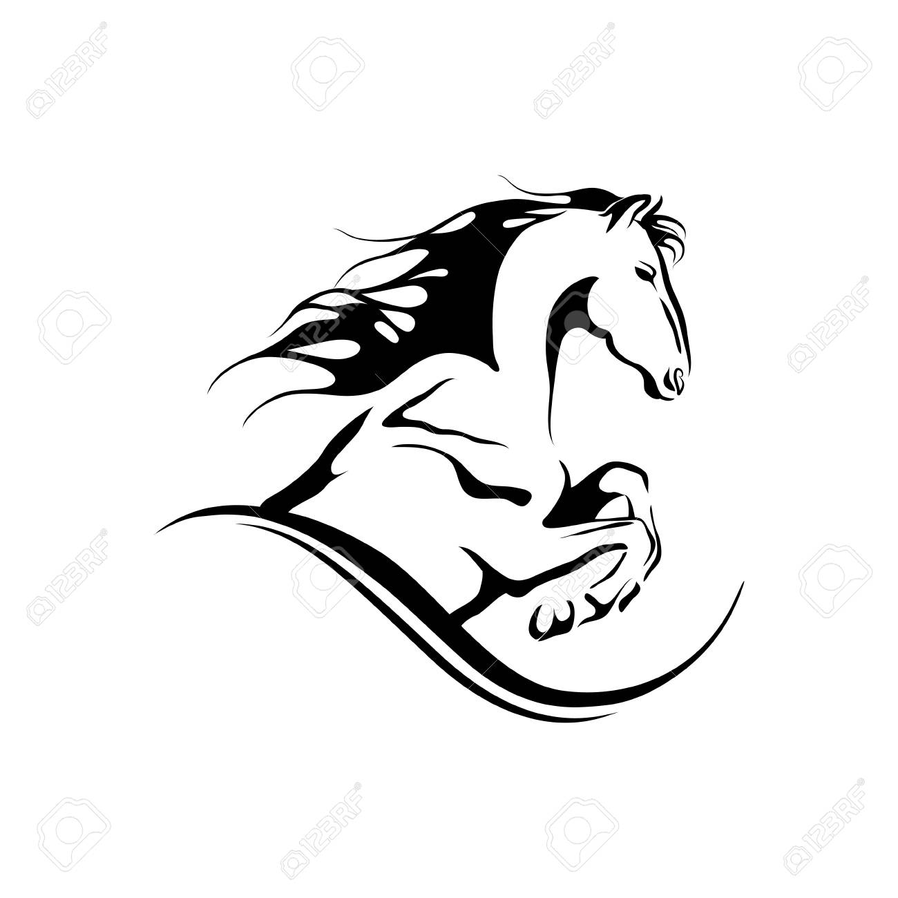 1300x1300 Stylized Hand Drawn Jumping Horse Black And White Vector Outline