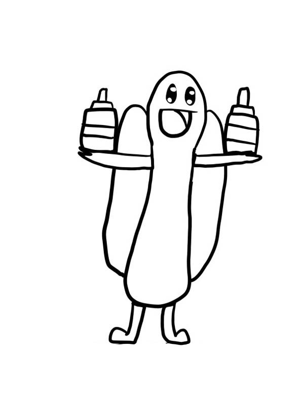 600x776 Hot Dog With Mustard And Ketchup Coloring Page Coloring Sky