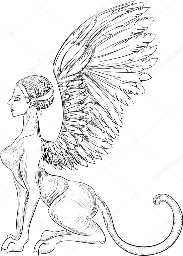 734x1024 Sphinx Mythological Creature Stock Vector Mariaflaya