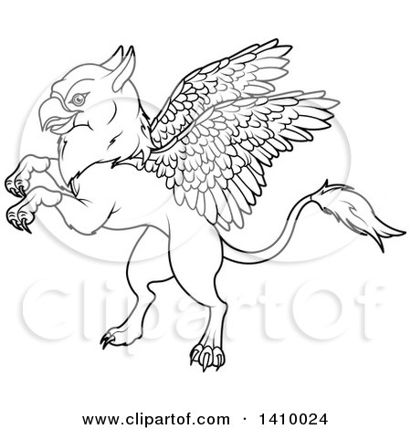 450x470 Clipart Of A Black And White Lineart Cute Griffin Mythical