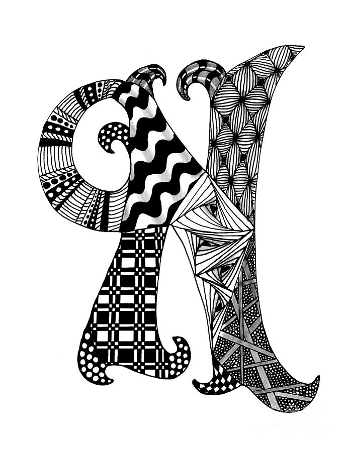 694x900 Zentangle Letter N Monogram In Black And White Drawing Zentangle